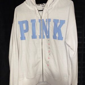 VS PINK White Oversized Zip Up Sweater